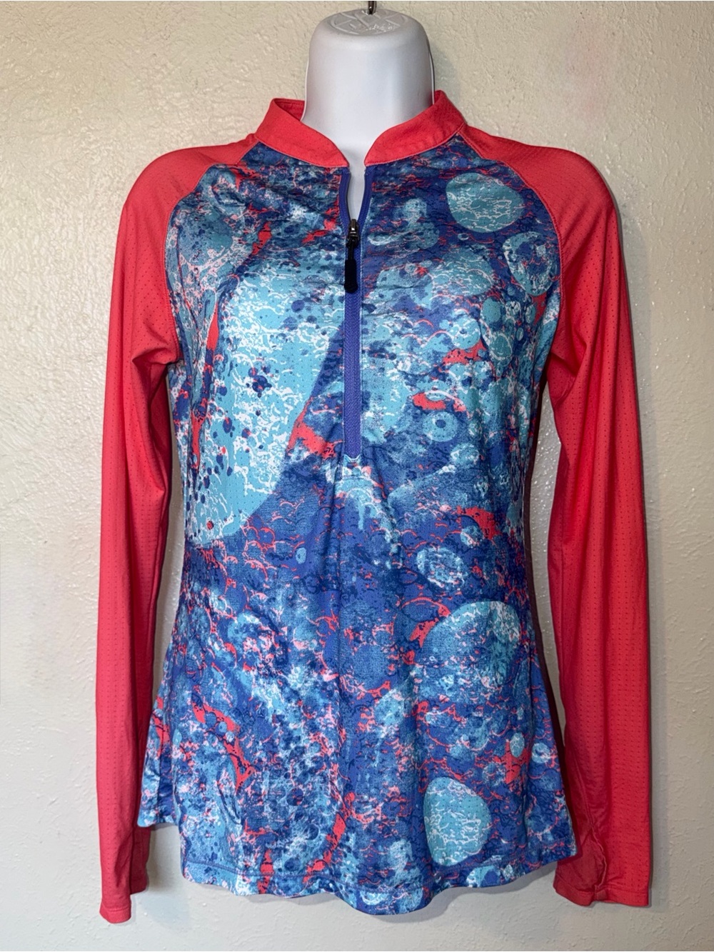 Loco Skailz womens Rash Guard 1/2 zip Pullover Top SPF Savage Mesh Sz S